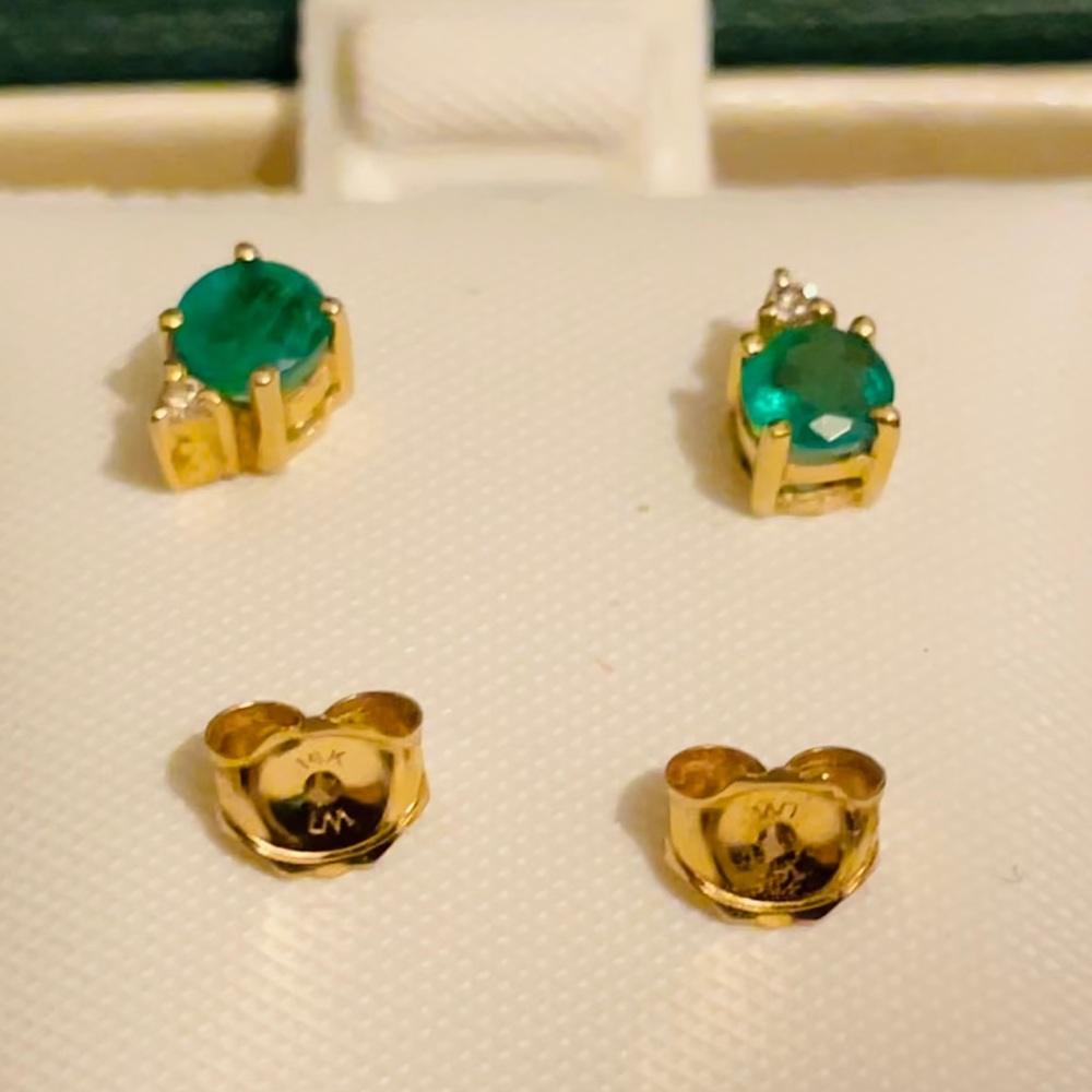 Emerald with Diamond Studs Earrings
